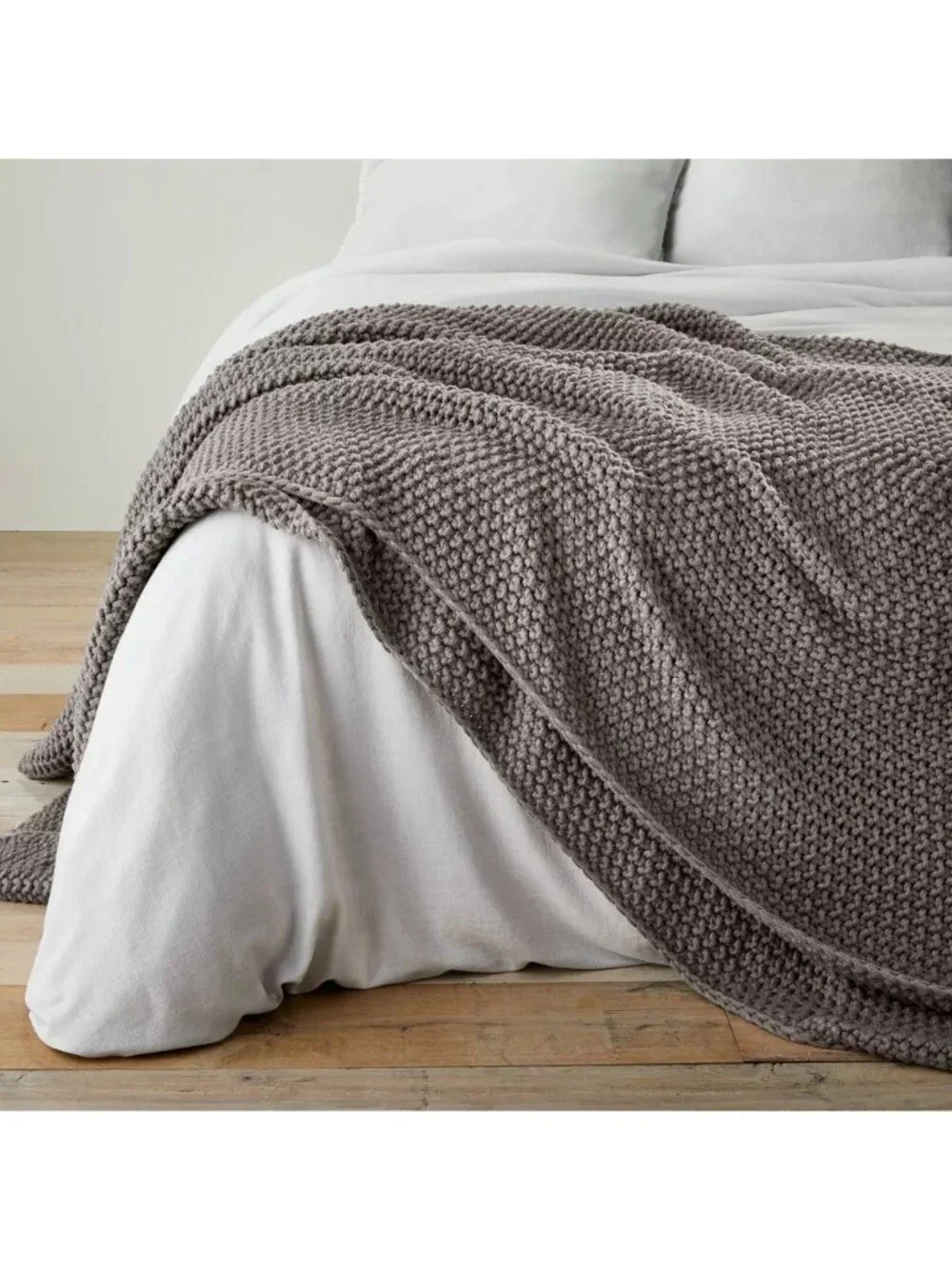 Casaluna King Size Chunky Sweater Knit Bed Blanket Dark Gray 108